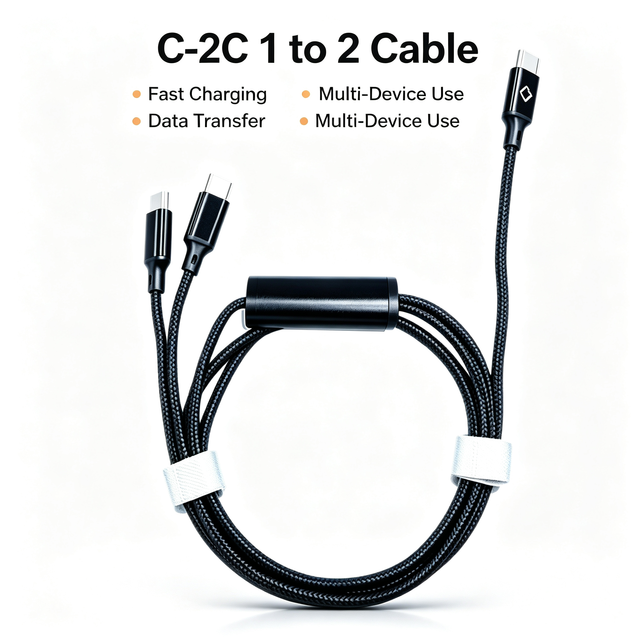 2 in 1 Type C Splitter Cable Nylon Braided USB C to Dual USB C Fast Charging Data Cord 20V 3A Multi Device Charger Wire