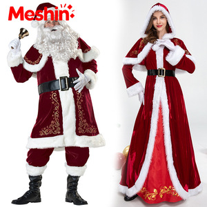 Costume de Père Noël pour adulte Meshin, déguisement de Noël pour couple, jeu de rôle TV et cinéma, ensemble complet avec châle en velours canari - Product Image 2