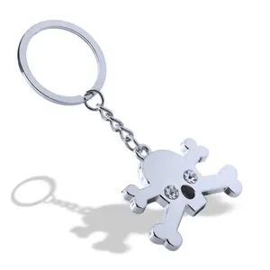 Personalized silver skull keychain metal souvenir car key rings with laser engraved logo key holder promotional gifts