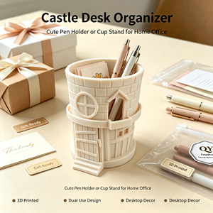Support de tasse en forme de château imprimé en 3D, mignon, double usage (porte-gobelet à thé au lait et porte-stylo de bureau), ornement de table créatif, vente en gros - Product Image 2