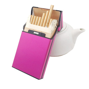 Pink 20 Capacity Women 100Mm Waterproof Brushed Slim Long Aluminum Alloy Magnetic Switch Cigarette Case Box