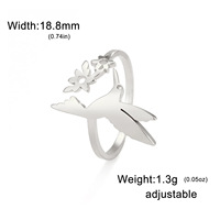 Offre Spéciale : Bague Ajustable en Acier Inoxydable Doré avec Oiseaux, Fleurs et Feuilles – Motif Colibri Mignon pour Femme