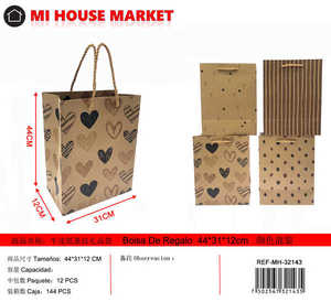 Sacchetto Regalo in Carta Kraft Mi House Market con Design a Cuori a Righe e Manici Intrecciati, Stampa Serigrafica per Creazioni Artigianali - Product Image 1