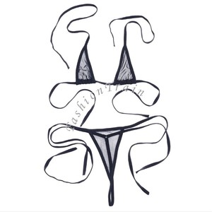 Lingerie sexy, maillot de bain dos nu en résille transparente, string trois points, vêtements de détente. - Product Image 2