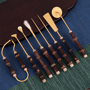 Juego de siete piezas de cobre puro, mejorado y engrosado, set para ceremonia del incienso, herramienta para sellar incienso, cuchara, pala para ceniza, fabricación de sellos - Product Image 1