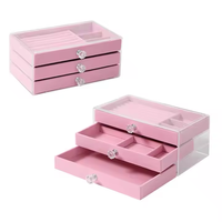 Organisateur de bijoux moderne en acrylique à 3 tiroirs avec boîte de rangement doublée de velours et compartiments divisés pour bagues et boucles d'oreilles