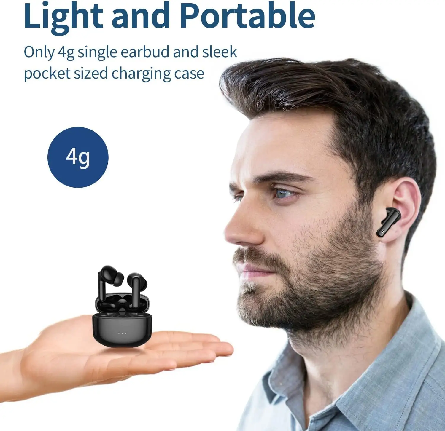 True Wireless Earbuds Bluetooth 5.3 Touch Control with Wireless Charging Case Stereo Earphones in-Ear Built-in Mic Headset