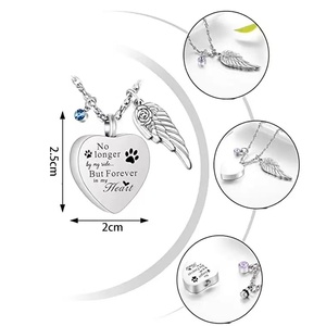Stainless Steel Heart Keepsake Pendant Necklace <b>Angel</b> Wing Charm Memory Jewelry for Family Pet <b>Gift</b> - Product Image 5