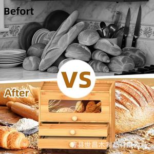 Bamboo Bread <b>Box</b> Double Layer With Slicer <b>Drawer</b> Countertop <b>Storage</b> Multifunctional Bakery Keeper - Product Image 3