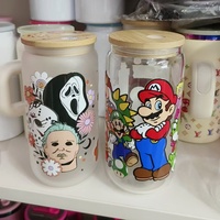 Grosir OEM/ODM Set Gelas Bir Kaca Bening 16oz Ukuran Kustom dengan Tutup Bambu dan Sedotan Logo Kustom untuk Penggunaan Berkemah