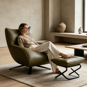 Sillón Giratorio <span class=keywords><strong>de</strong></span> Cuero con Reposapiés, Relleno <span class=keywords><strong>de</strong></span> <span class=keywords><strong>Plumón</strong></span> <span class=keywords><strong>de</strong></span> <span class=keywords><strong>Pato</strong></span> y Espuma, Base <span class=keywords><strong>de</strong></span> Acero al Carbono Negro Mate, Sillón Reclinable <span class=keywords><strong>de</strong></span> Descanso - Product Image 6