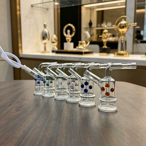 Adaptador de vidrio transparente para cachimba/narguile, conector de vacío de 90 grados con decoración de piedra de color - Product Image 2