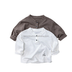 Camiseta D1043 para Niños, de Algodón Slub, Manga Larga, con Logotipo Bordado, Estilo Coreano, para Primavera y Otoño - Product Image 5