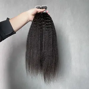 100% rambut manusia Brasil murni murni 12a ujung tebal hitam alami mentah 18 dalam kutikula lurus keriting ekstensi rambut cincin nano