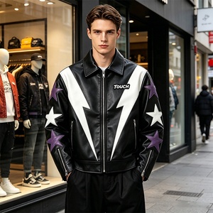 Blouson court de motard style streetwear punk patchwork Rainbow Spray, coupe vintage color block, coupe-vent pour <span class=keywords><strong>homme</strong></span> avec appliques - Product Image 2