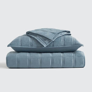 <span class=keywords><strong>Set</strong></span> <span class=keywords><strong>Copriletto</strong></span> Trapuntato in Velluto con Doppia Cucitura, Trapunta Sottile, <span class=keywords><strong>Copriletto</strong></span> di Lusso Blu Tempestoso - Product Image 5