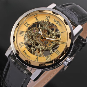 OEM ODM Premium Classic Men's <b>Skeleton</b> Hand-Wind Mechanical <b>Watch</b> Roman Numerals Black Leather Strap Vintage Casual Wristwatch - Product Image 4