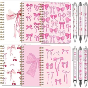 Ensemble de papeterie esthétique Coquette avec logo personnalisé, carnet à spirales et stylo, couverture rigide, 80 feuilles, ensemble cadeau pour le bureau et l'école - Product Image 1