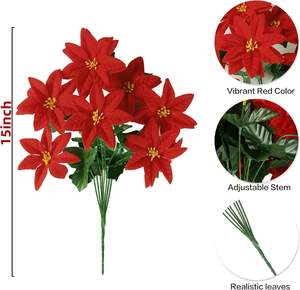الأكثر مبيعًا فروع بلين صناعية لامعة 5 رؤوس من المخمل البونسيتة بوش زهور عيد الميلاد - Product Image 2