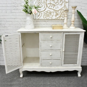 Tủ Phòng Khách Kiểu Pháp Bằng Gỗ Nguyên Miếng Phong Cách Mộc Mạc Cổ Điển Màu Trắng Lukcywind Tủ Buffet Có Ngăn Kéo Và Cửa Chớp - Product Image 4