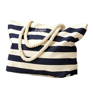 Sac fourre-tout de plage en toile tendance avec lettres, écologique, réutilisable, avec logo personnalisé, grande capacité, poignées en corde de coton, sac à bandoulière pour le shopping - Product Image 1