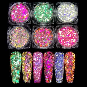 6 pz/set Glitter per unghie con paillettes lucide e riflettenti per unghie a doppio effetto Flash diamante cromato