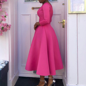 D346 Nouvelle Collection <span class=keywords><strong>Robe</strong></span> de <span class=keywords><strong>Soirée</strong></span> Élégante à Manches Longues et Ourlet Large Couleur Unie pour Femme - Product Image 3