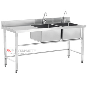 <span class=keywords><strong>Cucina</strong></span> di alta qualità inox scrivania da pranzo mobili forte in acciaio inox tavolo con doppio lavello <span class=keywords><strong>per</strong></span> la vendita - Product Image 1