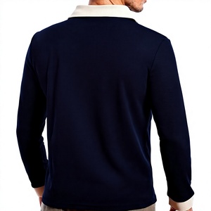 Men's <b>Navy</b> Long Sleeve for Shirt for Collar Cuffs Knitted Cotton Solid Smart Casual Style Anti-Wrinkle Quick Dry Front Logo - Product Image 6