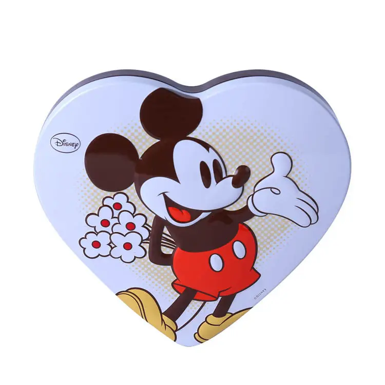 Custom logo heart shaped metal tin can box metal chocolate tin box gift box with mickey mouse pattern