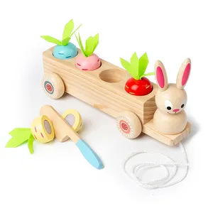 Cartoon Tier Obst Spielzeug Set Holz schneiden Spielzeug Kaninchen und Panda Pull Along Toy