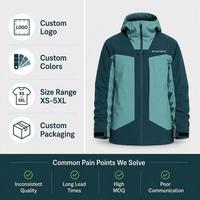 Veste de neige à capuche, col montant, blocs de couleur, poches zippées, cordon de serrage, poignets élastiques, pour homme, production OEM, hiver montagne