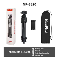 Trépied photo NeePho NP-8820 en aluminium extensible 150 cm avec système de verrouillage rapide, niveau à bulle et sac de transport portable pour appareils photo reflex numériques, smartphones et diffusion en direct