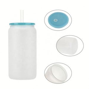 Vente en gros de gobelets à bière et de bocaux à jus de 16 oz pour sublimation, avec couvercles colorés et pailles en verre, pour cadeaux d'entreprise, de mariage et de fête - Product Image 3