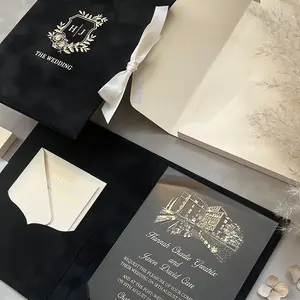 Europa splendida carta burro biglietti di nozze inviti con carta di invito in lamina d'oro matrimonio acrilico tema floreale