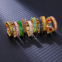 Anillos de Acero Inoxidable Chapados en Oro de 18k con Circonitas Cúbicas AAA de Alta Gama, Resistentes al Deslustre, con Diseño Baguette, a la Moda, Impermeables, Joyería de Oro