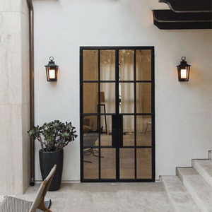Portes françaises en aluminium OUNA avec système à <span class=keywords><strong>double</strong></span> battant pour villa, patio, cadre noir, verre trempé et fonctionnement de verrouillage sécurisé - Product Image 4