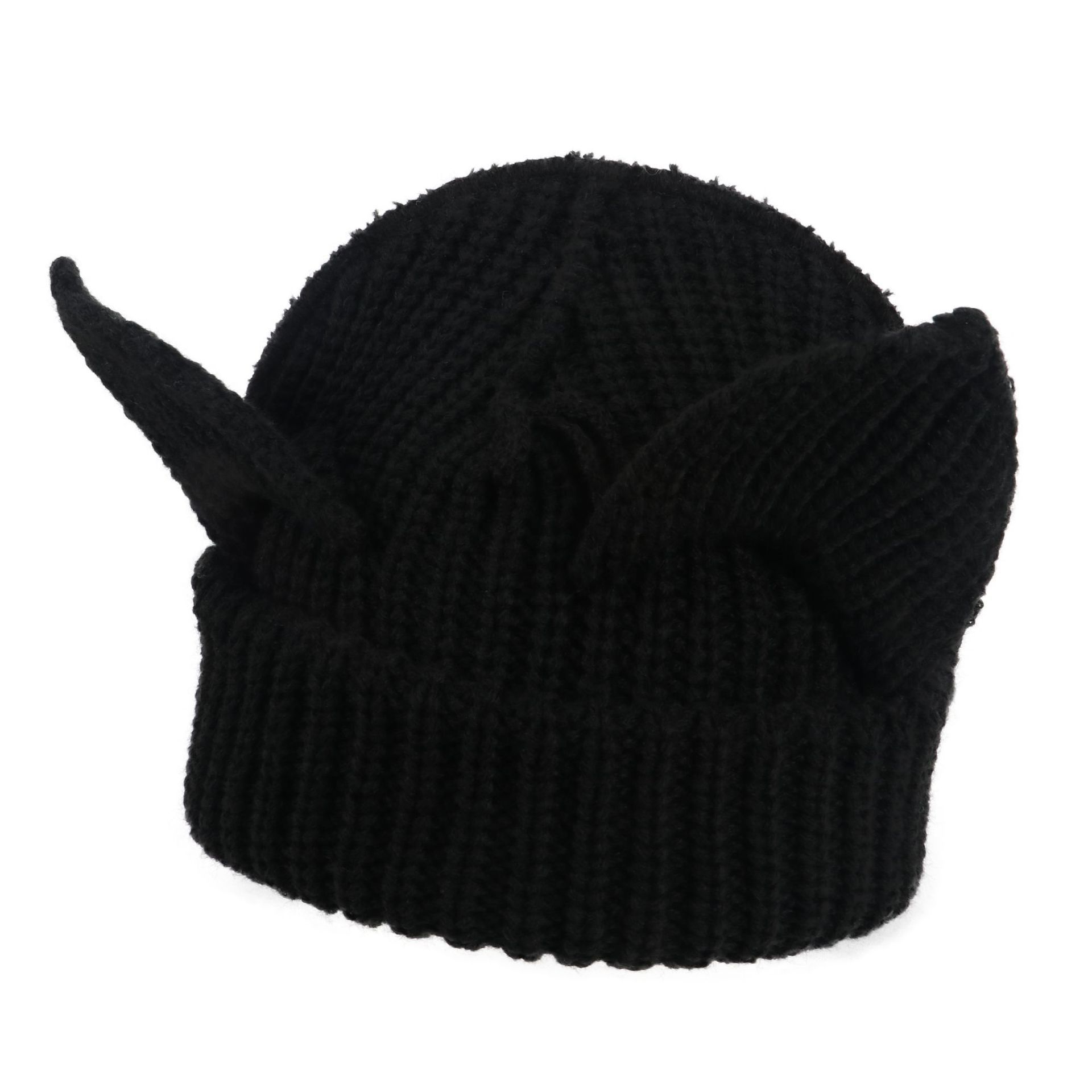 Black Cute Cat Ears Knit Beanie Women Men Slouchy Hat