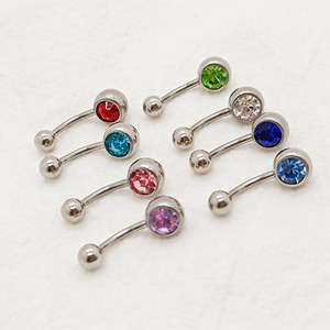 Anillos de Ombligo de Acero Inoxidable con Cristales CZ Multicolores |   Joyas Hipoalergénicas para Piercing de Ombligo con Barra Curva de 14G - Product Image 1