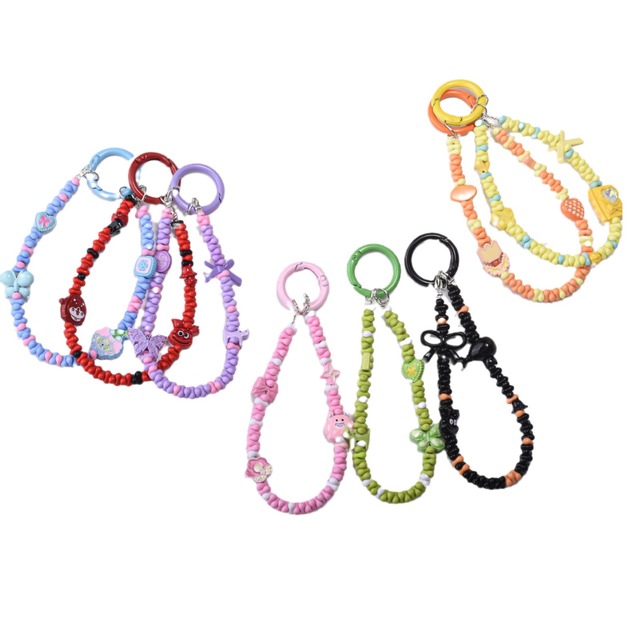 Phone Anti-lost Lanyard Key Short Wrist Pendant Colorful Bead Beaded Rice Beads Pendant Women's Hand-held Chain Phone Lanyard