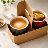 Boîte porte-gobelets en papier kraft de qualité alimentaire, support portable pour boissons chaudes et froides avec poignée pour emporter
