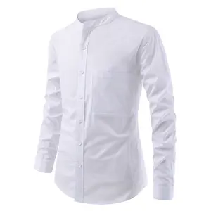 2023 summer new men's casual long-sleeved shirt large pocket stitching shirt with man shirt