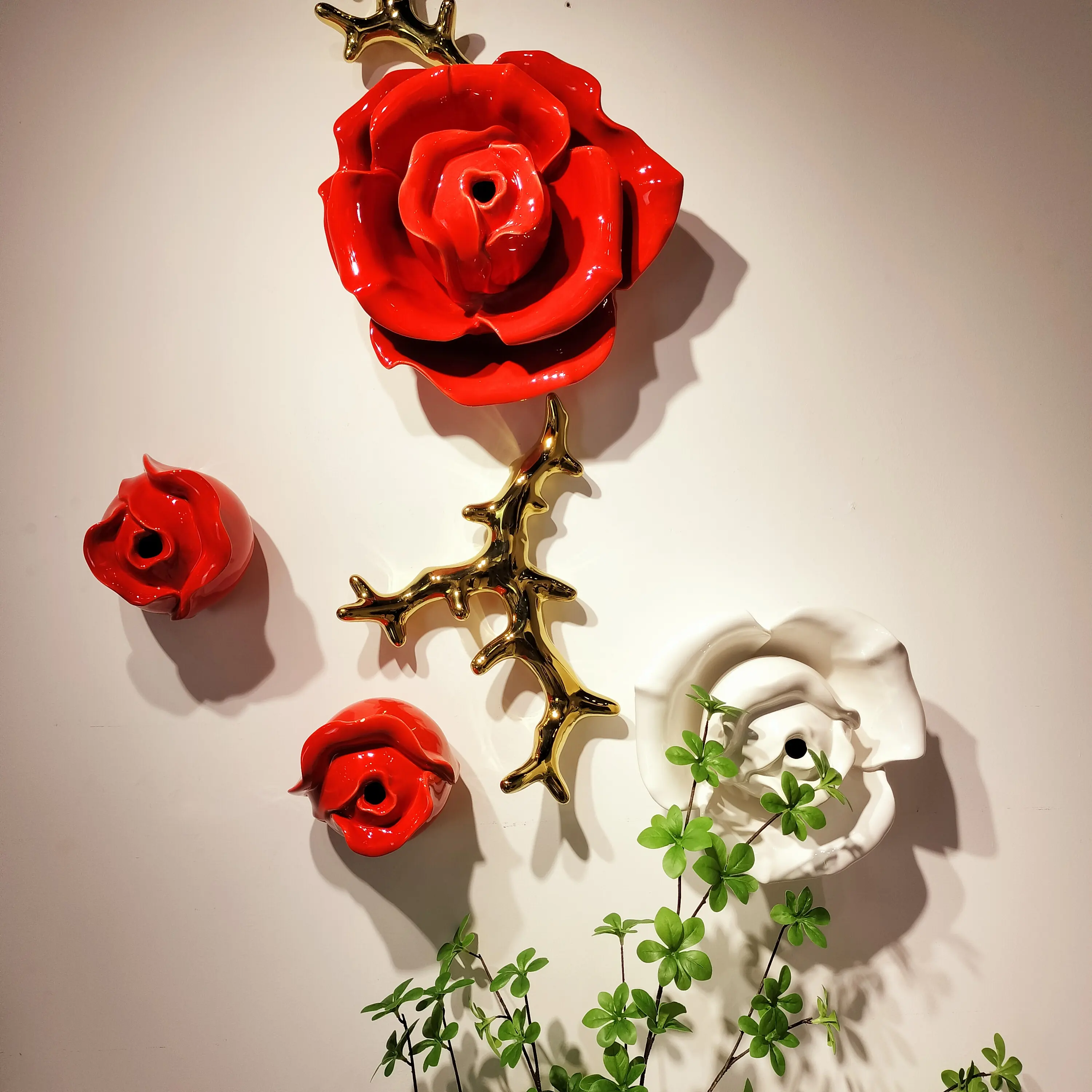 Modern simple nordic style home decoration holiday gift wall sticker 3d home decoration ceramic rose shape