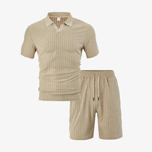 Conjunto de Polo a Rayas Transpirable de Verano para Hombre, Estilo Europeo Americano, Azul Marino, Poliéster, Ropa Deportiva Informal - Product Image 2