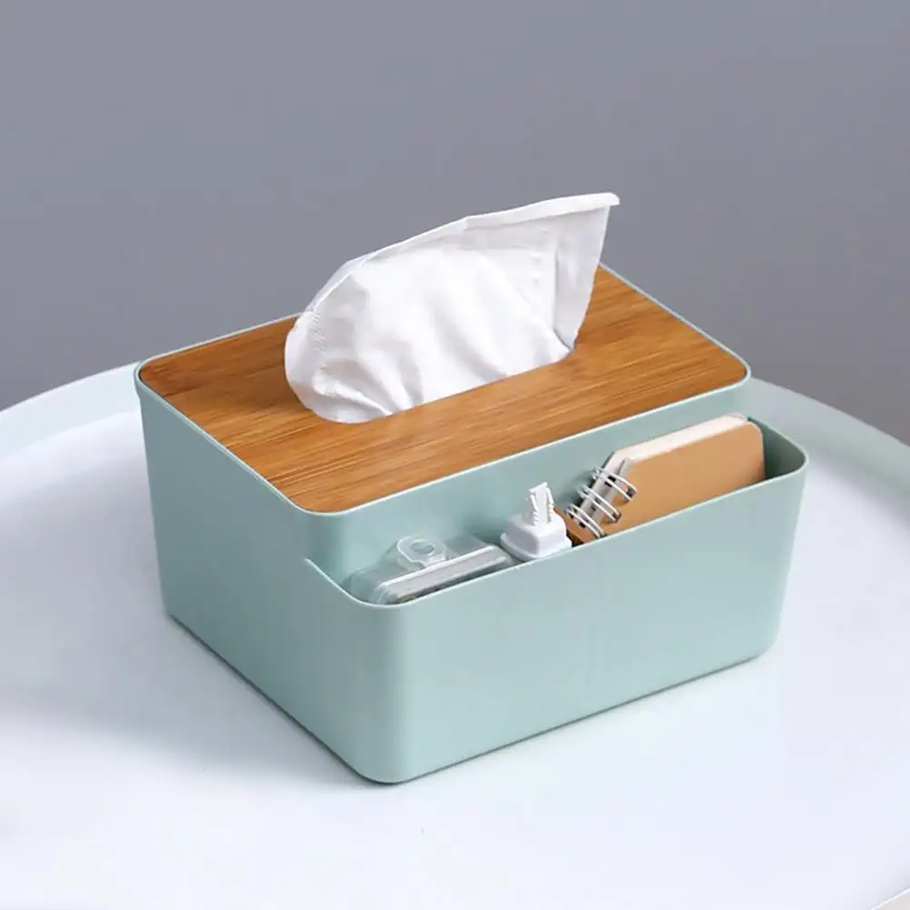 Wooden Home Tissue Wood Holder Case Simple Stylish Box Paper Box Grid Design with Lid PP Desktop Tissue Box for Home