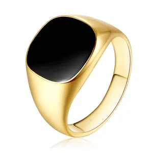 थोक गहने स्टेनलेस सोने-गर्म बिक्री फैशन पुरुषों के आभूषण काले सोने की अंगूठी के लिए Epoxy स्टेनलेस स्टील 18k सोना मढ़वाया के छल्ले पुरुषों