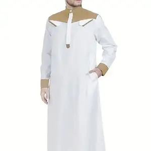 Arabia Dubai Standing Collar Robe Clothing Traditional Men White Muslim Abaya Men Muslims Dress