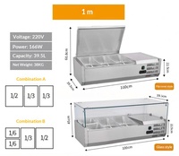 Plan de travail réfrigéré en acier inoxydable pour bar à salades commercial avec refroidissement par compresseur, taille et couleur personnalisables