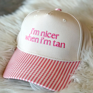 Casquette <span class=keywords><strong>de</strong></span> baseball à rayures pour femme avec broderie personnalisée « I'm Nicer When I'm Tan », casquette <span class=keywords><strong>de</strong></span> camionneur d'été pour la plage et la protection solaire - Product Image 4