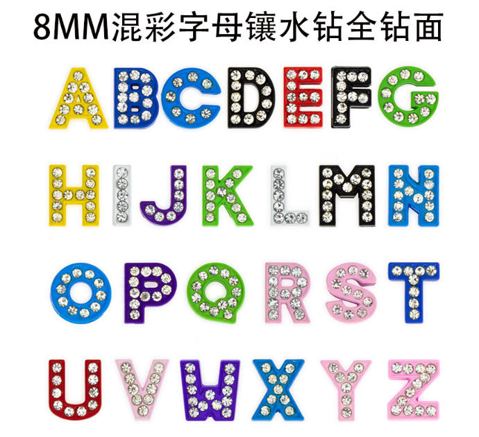 8mm colorful slide letters full of crystals